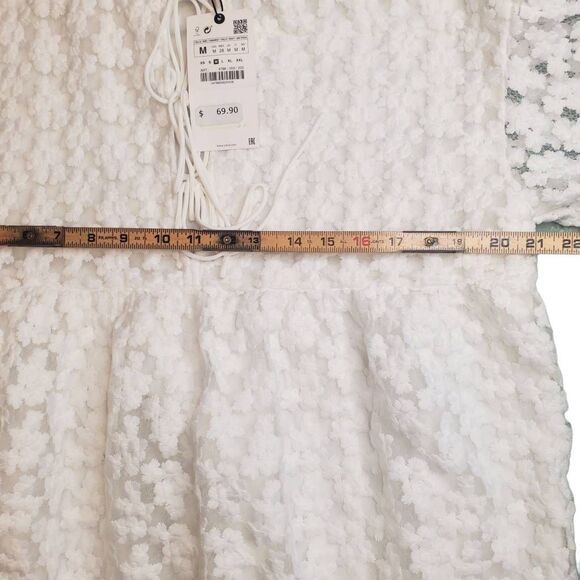 Zara Flower Lace Textured Long Sleeve Babydoll Mini Dress Size M - Picture 12 of 13